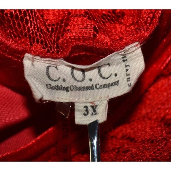 C.O.C. Red Velvet Midi Sheath Dress Plus Size 3X Floral Lace Short Bell Sleeve - Picture 9 of 11